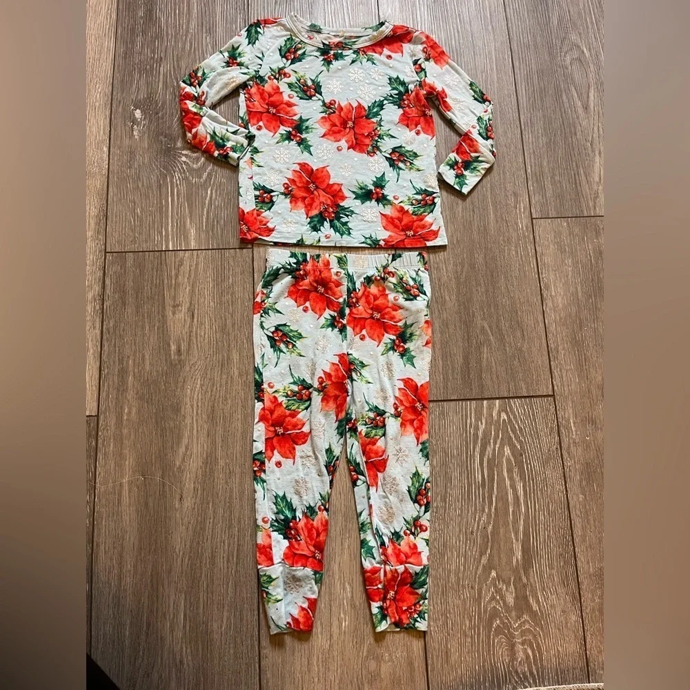 Posh Peanut KIDS' Christmas WINTER LILY FITTED TWO-PIECE PAJAMAS IN BLUE 18-24 M